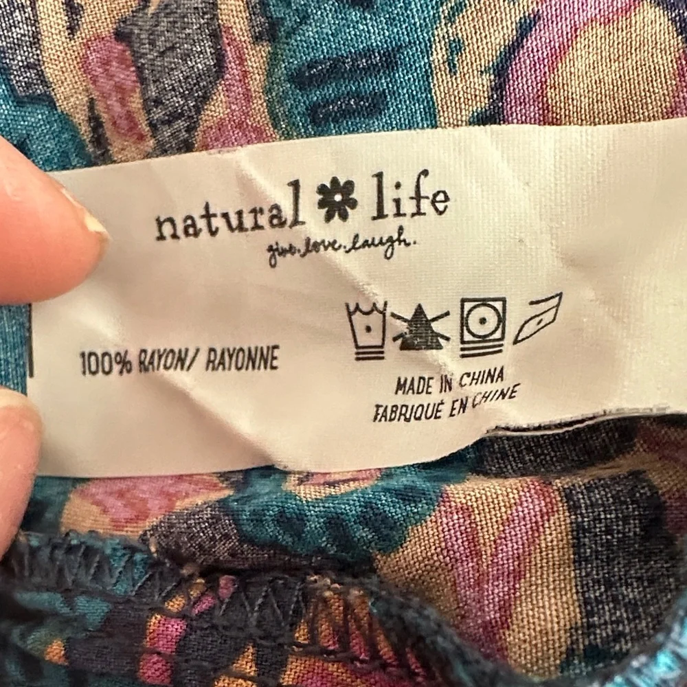 Natural Life Rowan XL midi dress floral navy teal purple, side slit - Picture 8 of 9